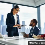 Home 13 행정관리사 자격증 활용 방안 - A professional office environment showing a diverse group of business people collaborating around a ...