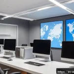 행정관리사 실무를 위한 IT 기술 - A modern administrative office environment in Spain featuring a diverse team of professionals using ...
