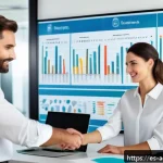 행정관리사 필수 암기사항 정리 - A modern office scene showing a diverse team of professionals collaborating around a large digital t...